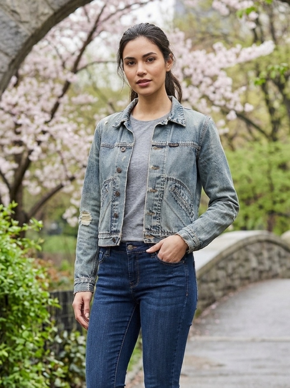 Jean Jacket Hard Yakka distressed button up light blue spring  women size S